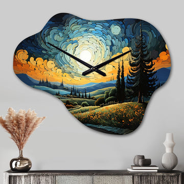 Vangogh The Swaying Cypress III - Asymmetric Metal Wall Clock